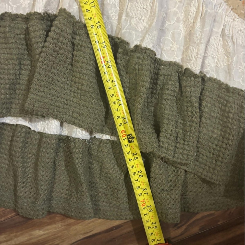 Pol smt2813 olive green small hi low oversized tiered patchwork vintage blooms - Picture 2 of 7